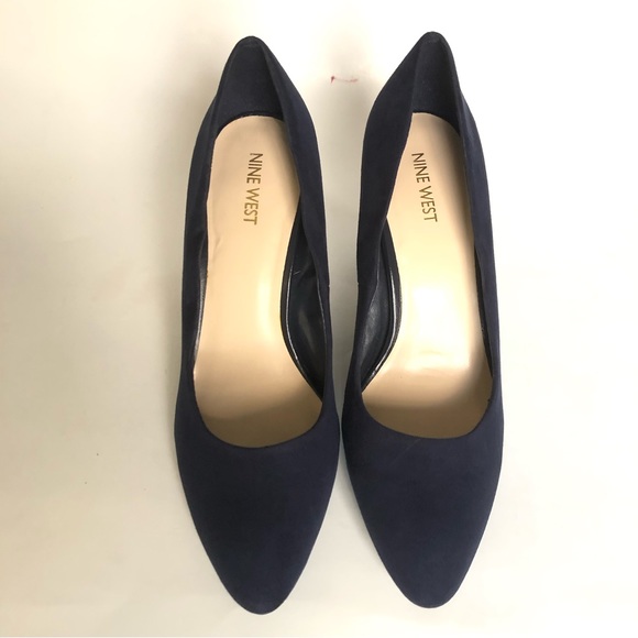 NINE WEST Navy Blue Faux Suede Camanda Heeled Pumps Heels Women’s Size 10 - Picture 10 of 12